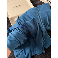 Pyjama pour femme en polaire bleue chaude en fibre acrylique, haut et pantalon à manches longues, double brossé, directement de l'usine