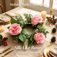 Guirlande de roses artificielles roses de 20 cm avec feuilles d'eucalyptus, décoration de table de Noël, bougeoir, fête, maison, porte, vente en gros