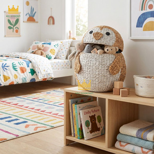 Cesta de Mimbre de Jacinto de Agua para Guardar Juguetes de Animales, Cesta de Pingüinos Tejida a Mano para Decoración de Habitación Infantil, Precio Económico - Product Image 3