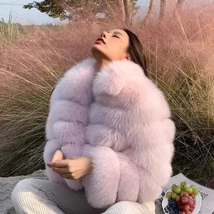Abrigo corto rosa de piel de zorro auténtica para mujer, moda urbana, cálido, oferta