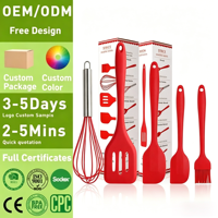 Accessoires de cuisine et de maison en silicone OEM/ODM, 5 pièces, ustensiles de cuisine en silicone résistant à la chaleur, ensemble de spatules de cuisine bon marché