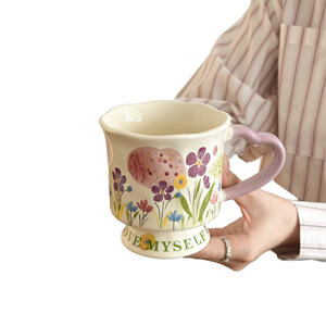 Taza de Café de Cerámica de Alta Gama con Diseño Floral, Apta para Microondas y Lavavajillas, Reutilizable, para Regalos y Ocasiones, Uso Doméstico - Product Image 1