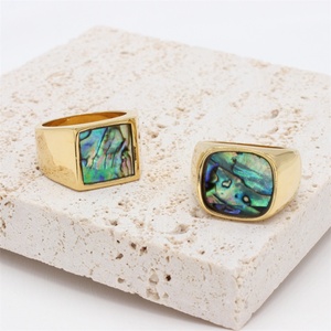 Simple Fashion Jewelry Shell <b>Ring</b> Stainless Steel square Abalone Shell Hoop Finger <b>Rings</b> - Product Image 3