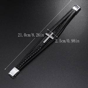 Hot Sale Cross Leather Bracelet Multi-Layer Handmade <b>Braided</b> Rope Magnet Buckle Genuine Leather Bracelet for Men - Product Image 2