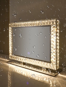 Miroir de table en cristal scintillant, miroir de maquillage éclairé par LED pour la décoration de la chambre et du maquillage - Product Image 1