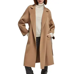 Autumn Winter Warm Formal Streetwear Cheap Long Sleeve Mid Thing Length Down Extra Both Side Woolen Coat Women