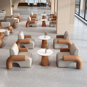 Sillón de Oficina Moderno y Minimalista, Tapizado, Color Beige Gris, para Sala de Espera o Recepción - Product Image 4
