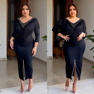 2025 moda donna abiti con nappine per feste con scollo a V maniche elasticizzato abito elegante da ballo da donna - Product Image 3