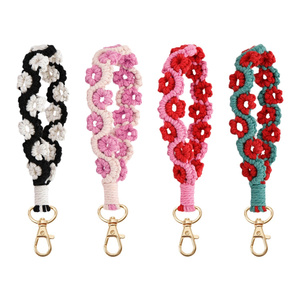 <span class=keywords><strong>Porte</strong></span>-clés en silicone fait main style bohème macramé avec motif panda anime, dragonne, design mignon, durable, écologique, pour femme - Product Image 1