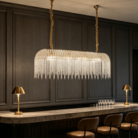 Lustre LED rectangulaire long en cristal K9 avec pampilles, suspension linéaire de luxe pour salle à manger et îlot de cuisine