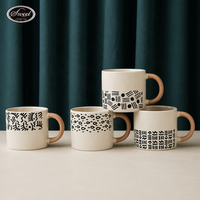 Tasse en céramique mate couleur crème faite à la main avec motif de points noirs promotionnels SWT