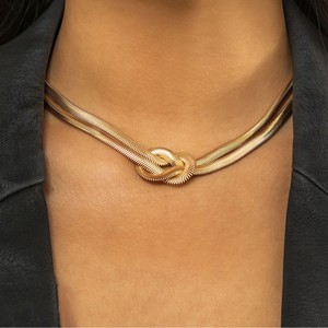 QX01 펑크 힙합 나비 매듭 블레이드 체인 남녀공용 18K 금도금 여름 목걸이와 팔찌 - Product Image 4