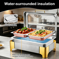 Calentador de Comida Tipo Buffet, Redondo, de Acero Inoxidable, 6L, con Tapa Abatible, para Catering, Bodas, Fiestas y Banquetes