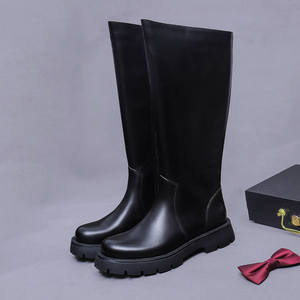 Botas de tacón alto con suela gruesa que aumentan la altura, zapatos de cuero para hombre, botas de cuero retro con cremallera a la moda. - Product Image 1