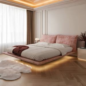 Rising 2024 nouveau <span class=keywords><strong>lit</strong></span> suspendu en cuir véritable italien minimaliste moderne lumière luxe pétale maître <span class=keywords><strong>lit</strong></span> double rembourré - Product Image 3