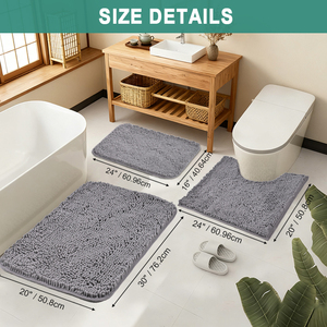 Set di tappeti da <span class=keywords><strong>bagno</strong></span> in ciniglia Ultra morbida <span class=keywords><strong>Tappetini</strong></span> da <span class=keywords><strong>bagno</strong></span> <span class=keywords><strong>3</strong></span> <span class=keywords><strong>pezzi</strong></span> Super assorbenti con supporto antiscivolo per una casa accogliente ed elegante 24 "* 16" - Product Image 4