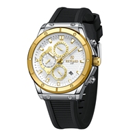 Montre chronographe à quartz pour homme, trois sous-cadrans, fenêtre de date, cadran multicouche noir, boîtier surdimensionné, bracelet en silicone, sport, moderne