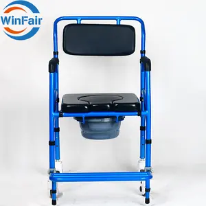 WinFair Aluminium Folding Mobile Potty Toilet Commode Wheelchair With Toilet Chair For Adults Potty Wheeled Commode Chair