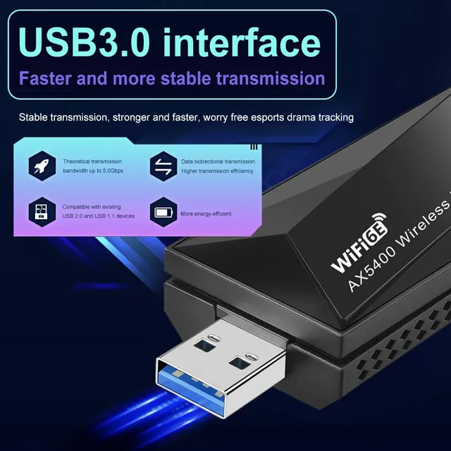 WiFi 6E External USB3.0 Tri-Band 24G 5G 6G WiFi Dongle Adapter 1000Mbps Driver Free for PC Laptop