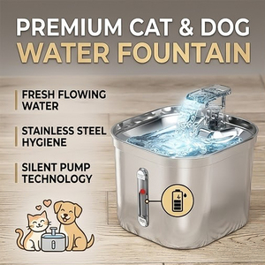 Distributore d'Acqua per Animali Domestici in Acciaio Inossidabile Arrotondato con Circolazione Automatica, Filtrazione, Rilevamento Intelligente, Alimentazione a Carica, Impermeabile e Robusto - Product Image 1