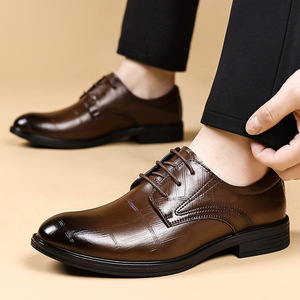 Men's Korean Style <b>Pointed</b> <b>Toe</b> Leather Dress Shoes Low Heel Height Increasing Wedding Business Formal Casual Oxfords - Product Image 3