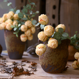 Roses artificielles Yihua Floral Art, fleurs en soie de 24 cm, rose champagne, rose orange, rose rouge vin, décorations pour salon - Product Image 2