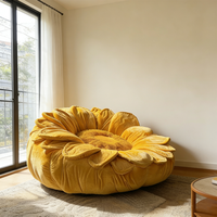 Fauteuil pouf moderne en velours en forme de tournesol, confortable, jaune, pour adultes, grand canapé paresseux au sol