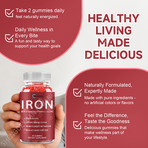 Suplemento de <span class=keywords><strong>Hierro</strong></span> Vegano de Marca Privada OEM, Gomitas Sin Azúcar <span class=keywords><strong>con</strong></span> <span class=keywords><strong>Complejo</strong></span> <span class=keywords><strong>B</strong></span>, Vitamina C+A <span class=keywords><strong>y</strong></span> <span class=keywords><strong>Zinc</strong></span> para Adultos, Apoyo Inmunológico, Energético <span class=keywords><strong>y</strong></span> Sanguíneo - Product Image 4