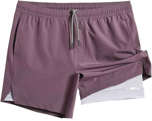 Pantalones Cortos Deportivos Dos en Uno para Hombre, Transpirables, de Secado Rápido, para Gimnasio y Entrenamiento, Cintura Elástica con Cordón y Bolsillos - Product Image 2