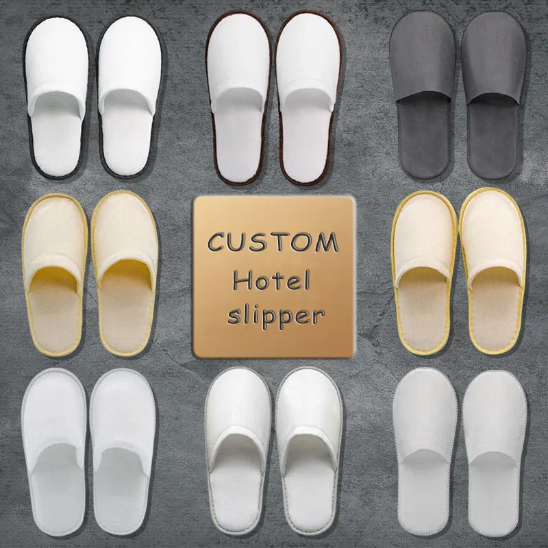 All'ingrosso basso Logo personalizzato Moq ospiti comodo bianco Spa bagno soffici pantofole per Unisex usa e getta Hotel pantofole