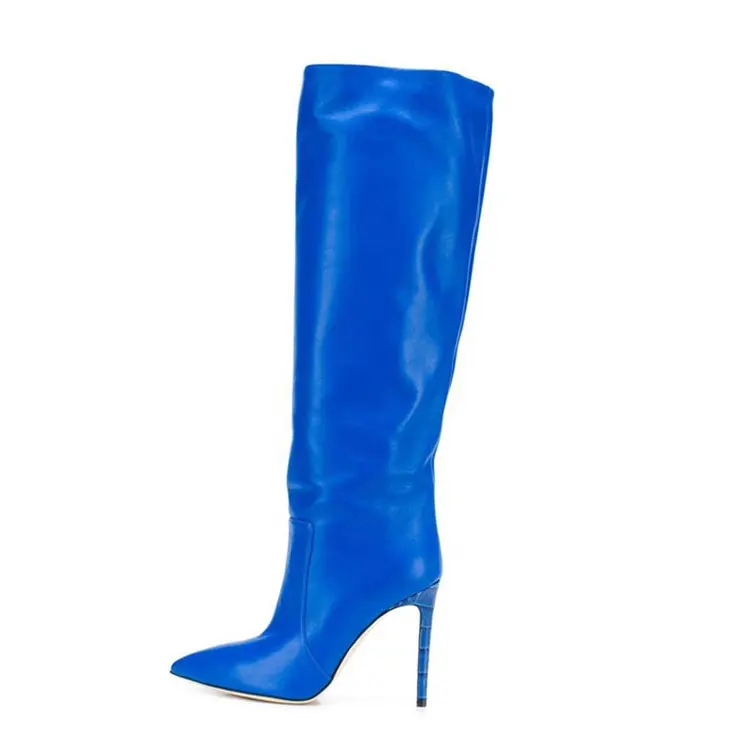 Sexy Pointed Toe High Quality Female Knee High Boots Thin Heel Wide Calf Fashionable Women Long Boots Shoes Big Size 43