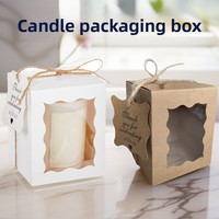 Boîte d'emballage en papier kraft pour bougie parfumée, cube en carton blanc avec fenêtre, pliable, avec étiquette en corde de jute, boîte cadeau pour mariage, anniversaire, bébé