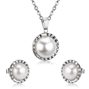 New Arrivals Gold Plated Women Circle <b>Necklace</b> Earrings <b>Sets</b> Elegant Stainless Steel <b>Pearl</b> Jewelry <b>Sets</b> - Product Image 2