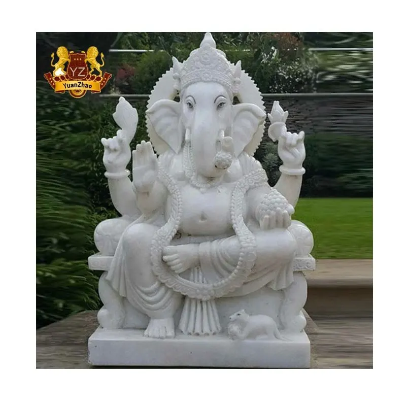 Hand Carving Indian Hindoe God Steen Ganesha Standbeeld Levensgrote Wit Marmer Ganesh Standbeeld Steen Ganesha Sculptuur