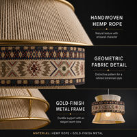 Lustre LED créatif en tissu imprimé de style ethnique bohème d'Asie du Sud-Est, avec abat-jour orange-rouge et bleu, idéal pour mariages, maisons et maisons d'hôtes