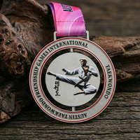 Médaille personnalisée plaquée argent, médailles sportives rotatives, médailles personnalisées en alliage de zinc creux, médailles personnalisées imprimées, Taekwondo
