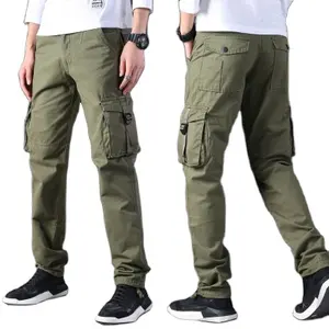 Pantalon Cargo en coton uni pour hommes, vêtement de travail en sergé, de haute qualité, bon marché, avec poche, livraison gratuite