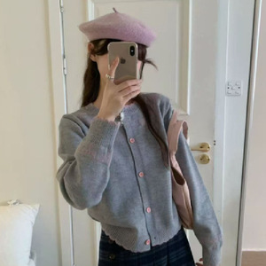 Cardigan en tricot doux et chaud pour femme, style coréen, avec nœud contrastant, nouvelle collection automne-hiver, coupe ajustée - Product Image 6