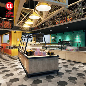 การออกแบบตกแต่งภายในร้านกาแฟและเบเกอรี่ เคาน์เตอร์โชว์อาหารแบบเร็วทำจากวัสดุแข็งแรง ตกแต่งด้วยไม้สำหรับวางขนมปัง - Product Image 3