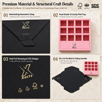 Boîte cadeau en chocolat personnalisée, pliable, en papier cartonné spécial avec séparateur à 12 compartiments et logo en feuille d'or