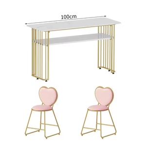Modern Luxury Pink and Gold <b>Nail</b> <b>Table</b> and Chairs Set <b>Nail</b> Salon Furniture Marble Manicure <b>Nails</b> Desk - Product Image 4