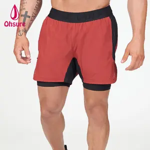 Pantaloncini sportivi 2 In 1 traspiranti estivi da uomo In tinta unita con Logo personalizzato OEM