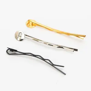 200PCS/bags 4.5cm Black Silver Golden Waved Metal bobby Pins Hair Slide with pads to put charms on Plain Hair Barrettes
