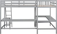 Lit superposé en forme de L avec 2 bureaux intégrés en forme de L, lit superposé en bois taille twin avec bureau en dessous pour enfants