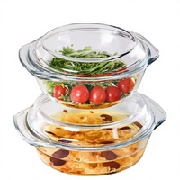 Bol en verre résistant à la chaleur avec couvercle, pot à soupe, compatible micro-ondes, transparent, pour salade, usage domestique, double poignée, moderne, pour œufs à la vapeur