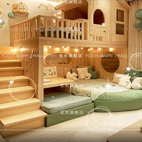 Lit superposé en bois massif pour enfants, style maison d'arbre, double taille, multifonctionnel, avec bureau surélevé sur mesure