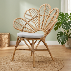 Decorative Wooden Garden Chair Hotel Chair Made of Rattan <b>Cane</b> and Rattan Core Weaving Plant Shape Design - Product Image 2