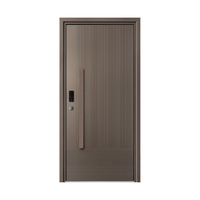 Porte d'entrée de sécurité en alliage d'aluminium brun, moderne, à nervures, pour appartement, villa, hôtel