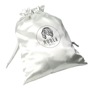 Sacs en satin pour perruques en gros avec logo personnalisé, sacs de luxe en soie noirs à cordon pour mèches de cheveux pour femmes - Product Image 5