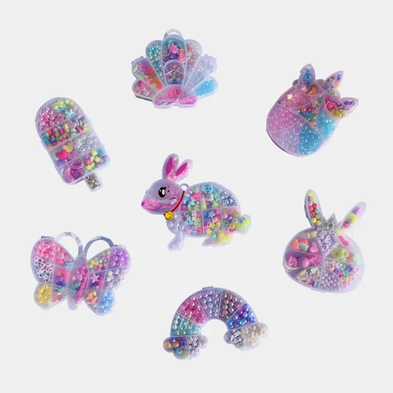 Children's Unicorn Shell Rainbow Jewelry Box Gift Set Cartoon Diy Kids Necklace Bracelet Beads For Jewelry Making Kit